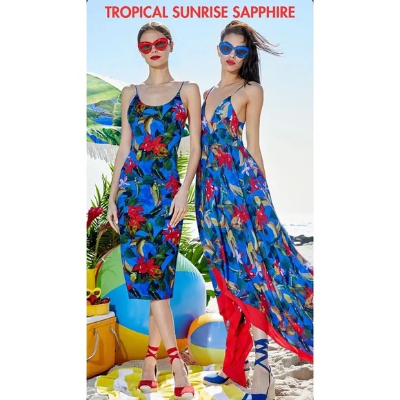 Alice + Olivia Delora Floral Blue Red Multi Fitted Midi Dress - threedaughtersproperties.com Alice + Olivia Delora Floral Blue Red Multi Fitted Midi Dress - threedaughtersproperties.com